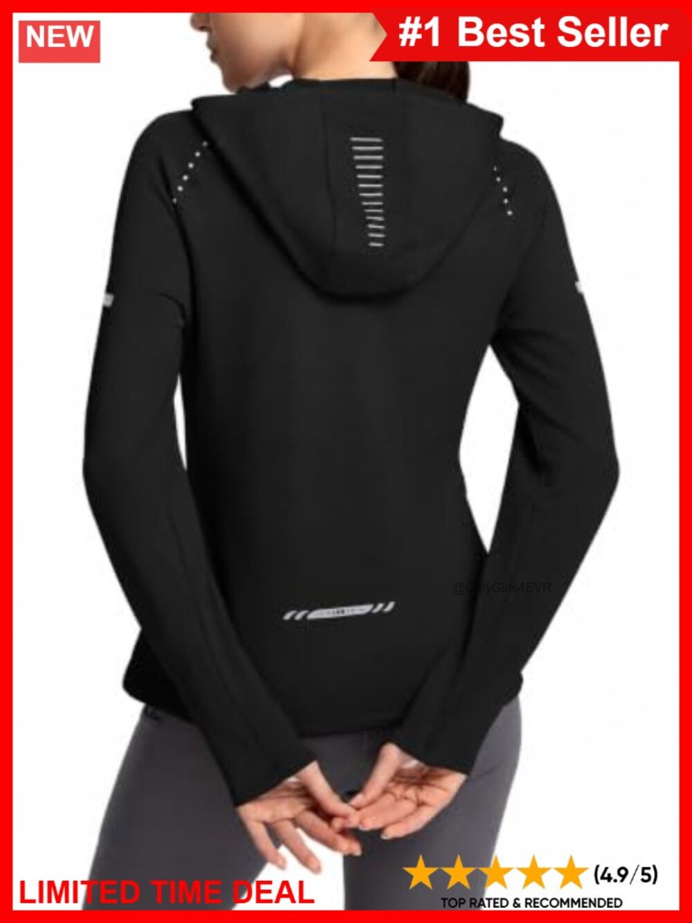 Women's Fleece Hoodie Thermal Running Pullover Reflective Zip Pocket